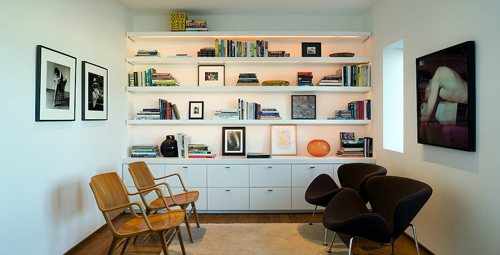 Modern White living space - shelving