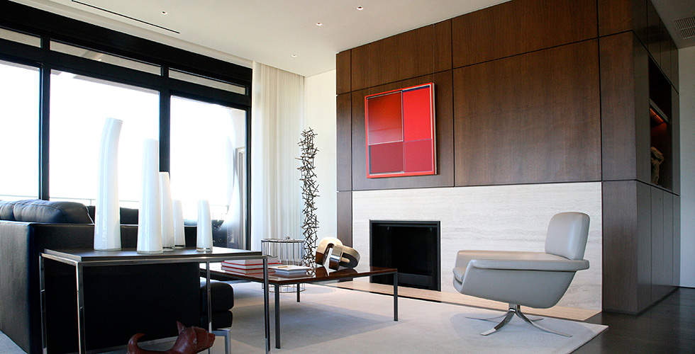 Contemporary cabinetry in the kitchen, bathroom, bedroom and office.