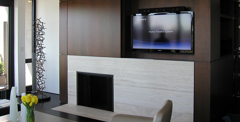 Contemporary cabinetry in the kitchen, bathroom, bedroom and office.