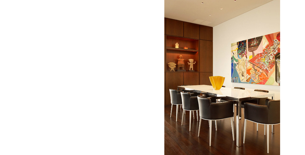 Contemporary cabinetry in the kitchen, bathroom, bedroom and office.