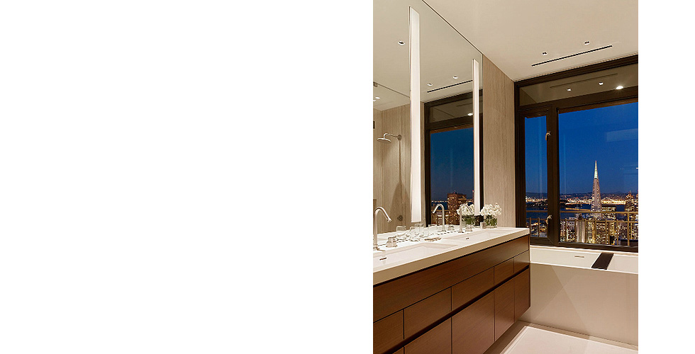 Contemporary cabinetry in the kitchen, bathroom, bedroom and office.